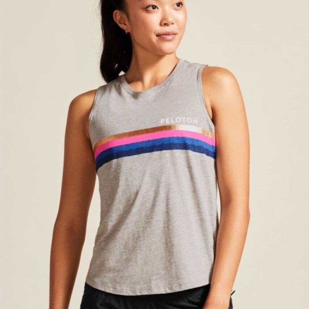 Spiritual Gangster Peloton Gray Tank Top Striped Medium